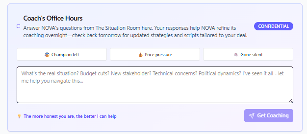 NOVA's Coach's Office Hours — answer its questions and it re-coaches overnight